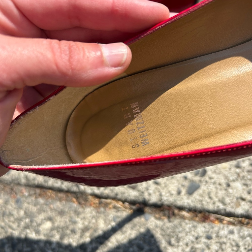 Stuart Weitzman Vibrant Red Peep Toe Heels - Picture 13 of 14
